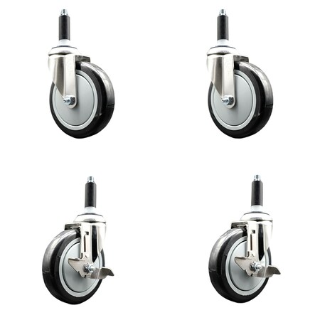 Service Caster 5 Inch 316SS Black Poly Swivel 3/4 Inch Expanding Stem Caster Brake SCC, 2PK SS316EX20S514-PPUB-BLK-2-TLB-2-34